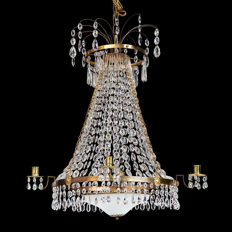 A late Gustavian five-light chandelier, late 18th century.