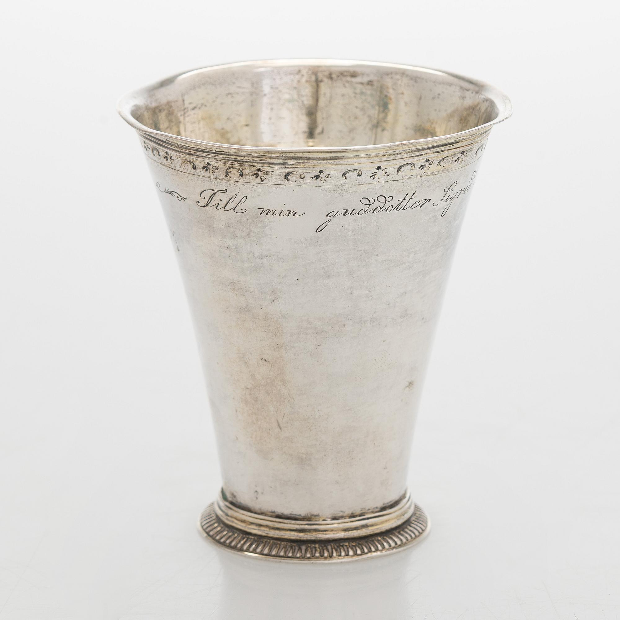 A mid-18th-century silver beaker, maker's mark of Johan Andersson Starin, Stockholm 1746.