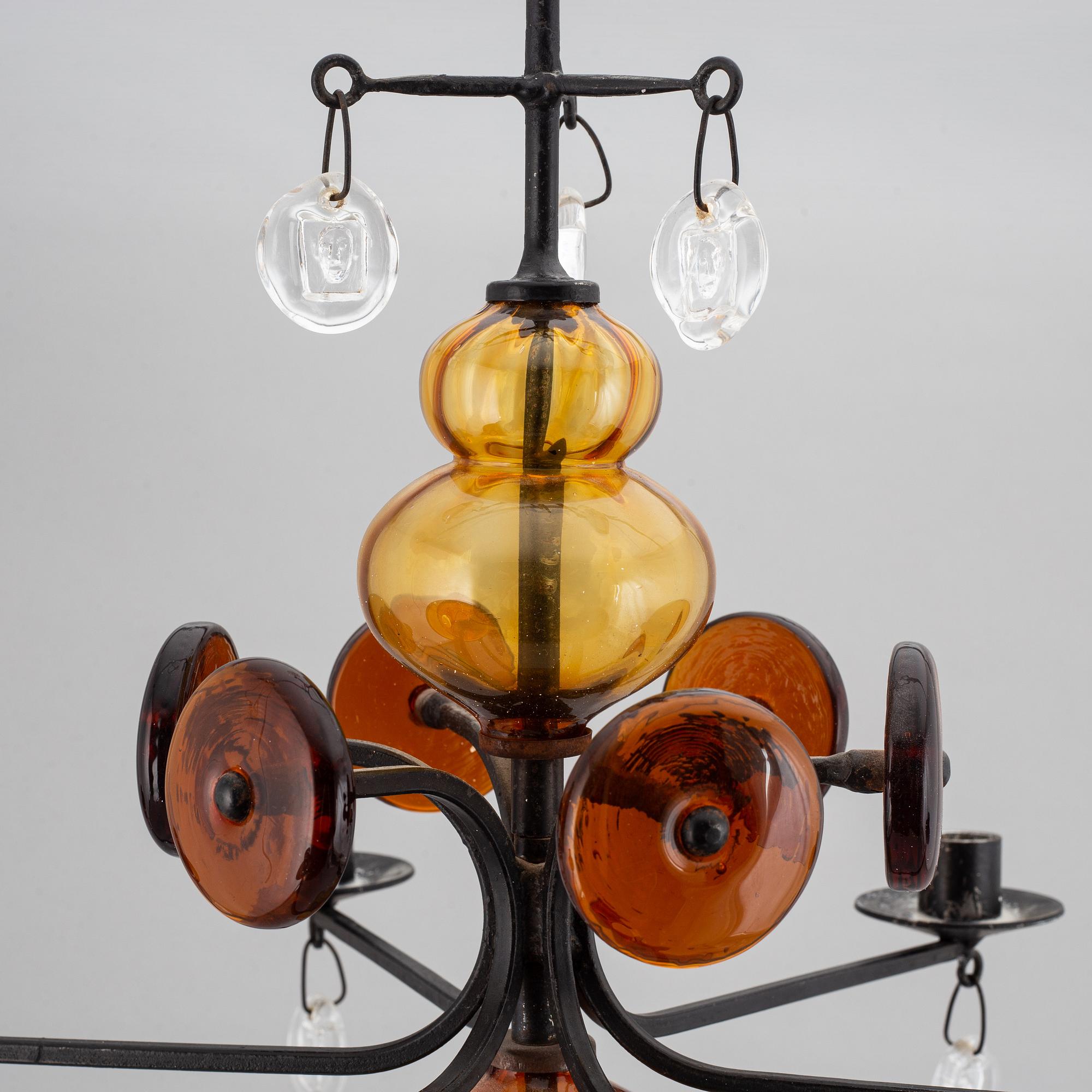 ERIK HÖGLUND, a cast iron and glass chandelier, Boda Smide.