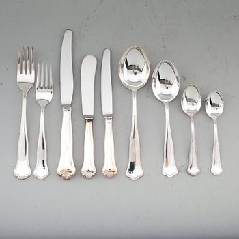 BESTICK, 76 snarlika delar, silver, 1960-tal. Total vikt med stålblad ca 2500 g.