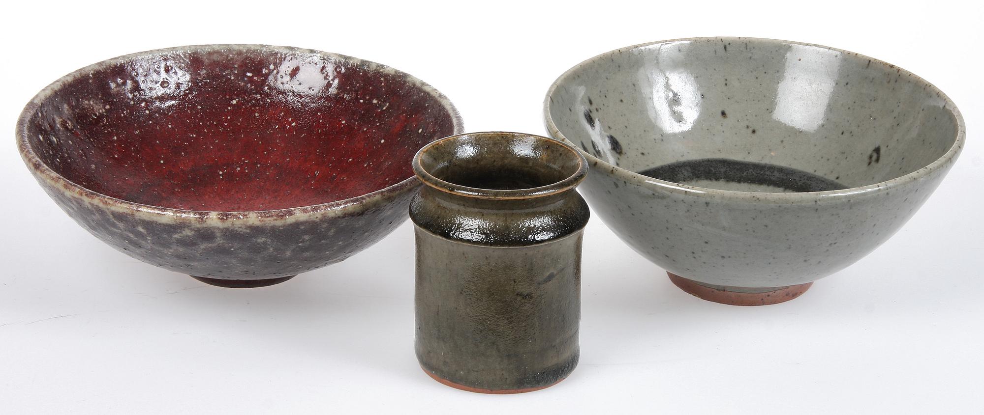 VAS samt SKÅLAR, 2 st, stengods, Rolf palm, Mölle, sign.