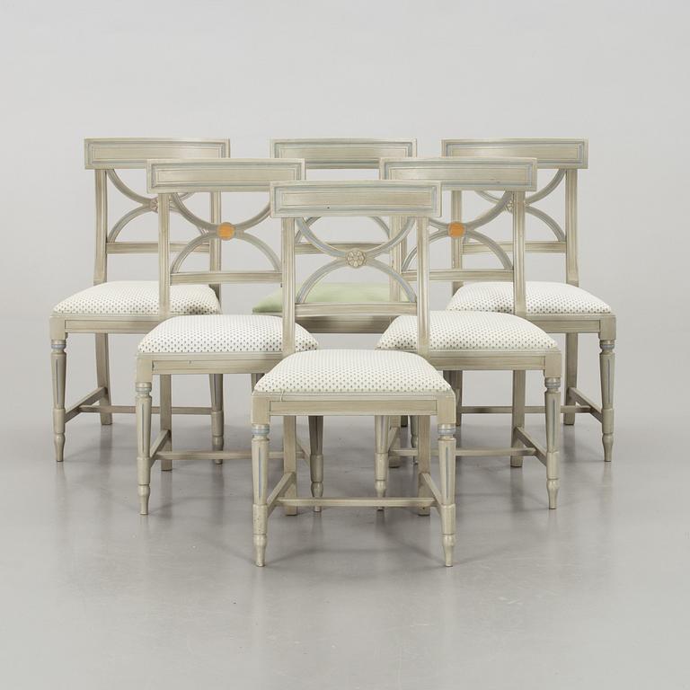 A set of table and 6 pcs of chairs, late 20th century,