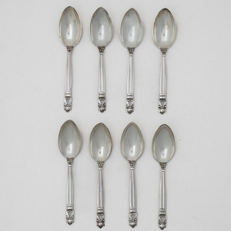 Bestick, åtta delar, silver. Danmark, Georg Jensen, Konge.