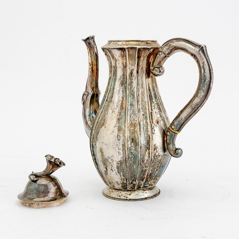 A Swedish 19th century sivler coffee pot mark of G Hagström Stockholm 1848, weight 250 grams.