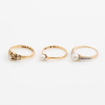 Ring, six pieces, 18K gold with, among other things, pearls and rose-cut diamond.