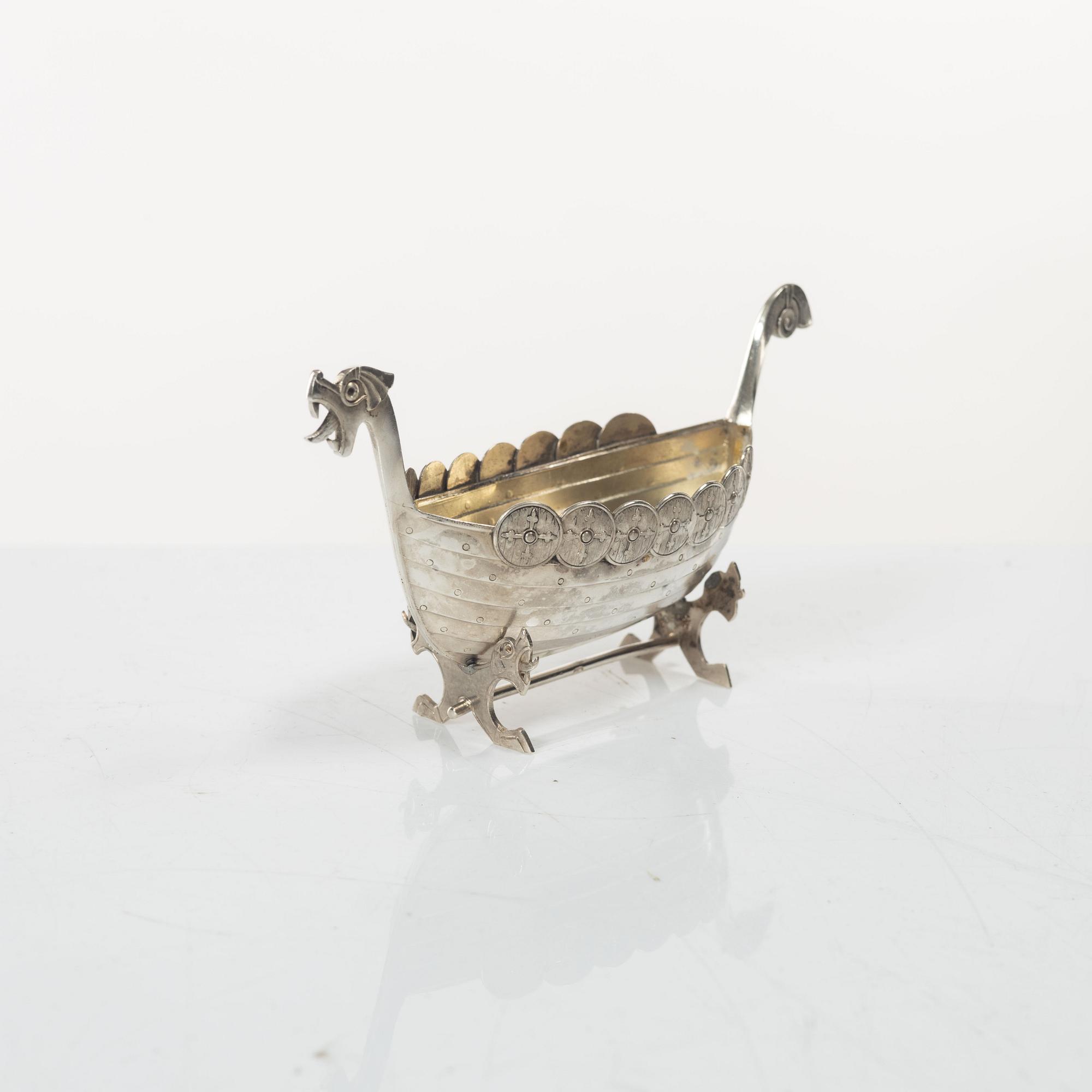 Viking ships/spice jars, 830/1000 silver, 8 pieces.