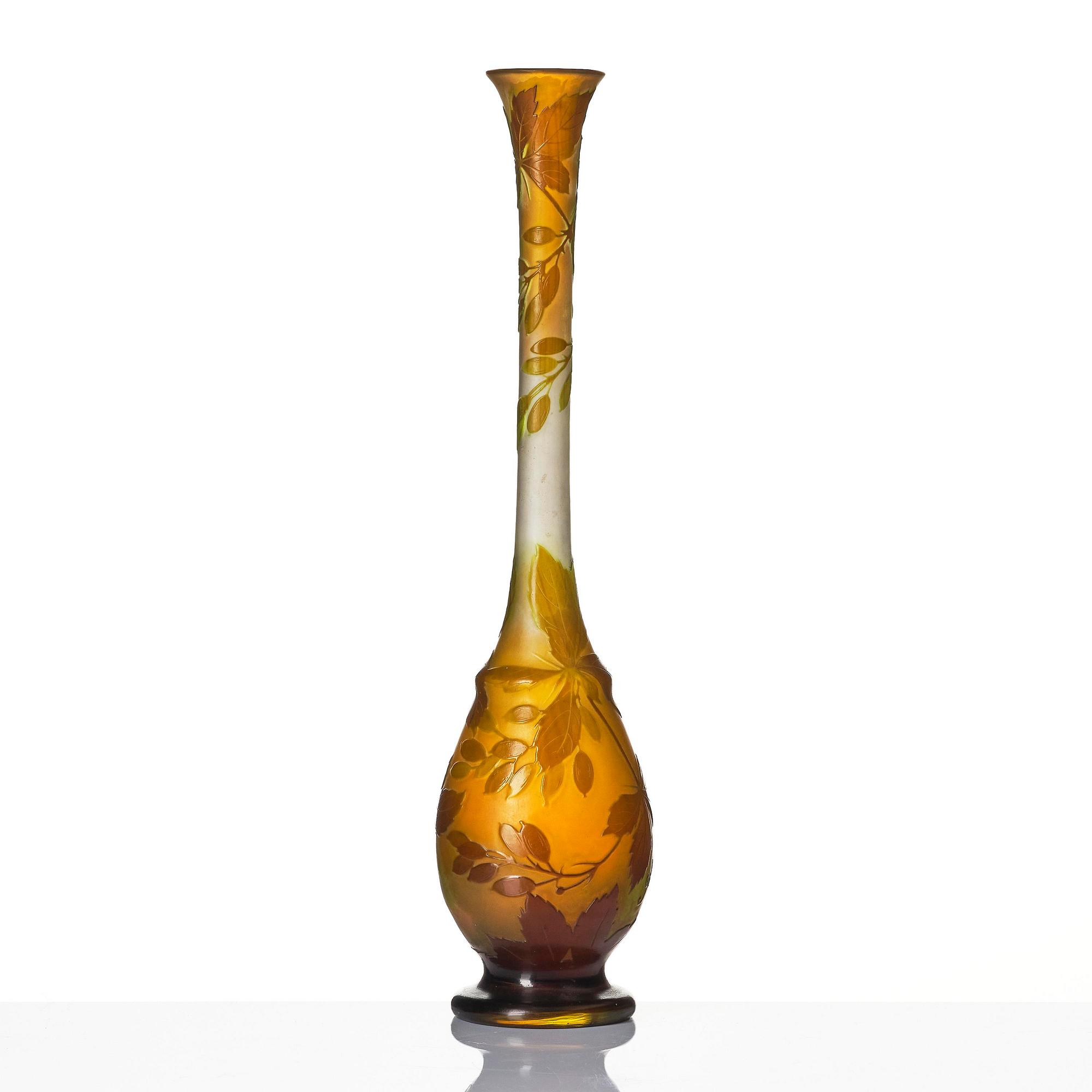Emile Gallé, a set of two Art Nouveau cameo glass vases, Nancy, France.