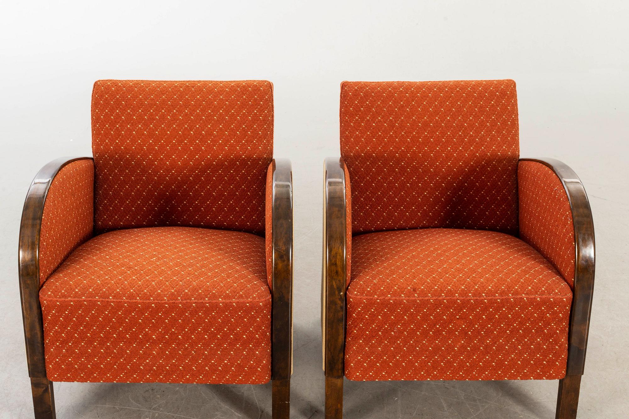 A pair of 1930/40:s Art Deco easy chairs.