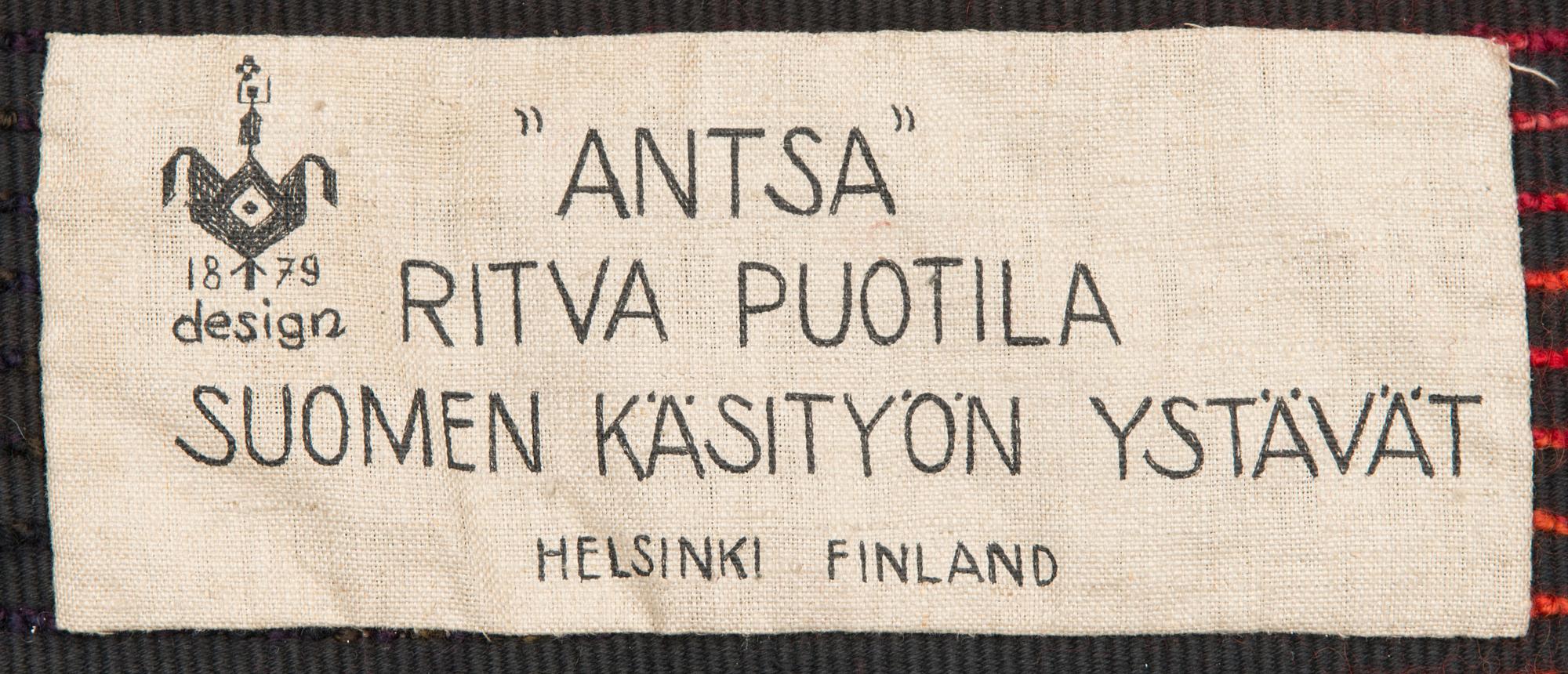 RITVA PUOTILA, ryijy, Suomen Käsityön Ystävät. Noin 158x115 cm.