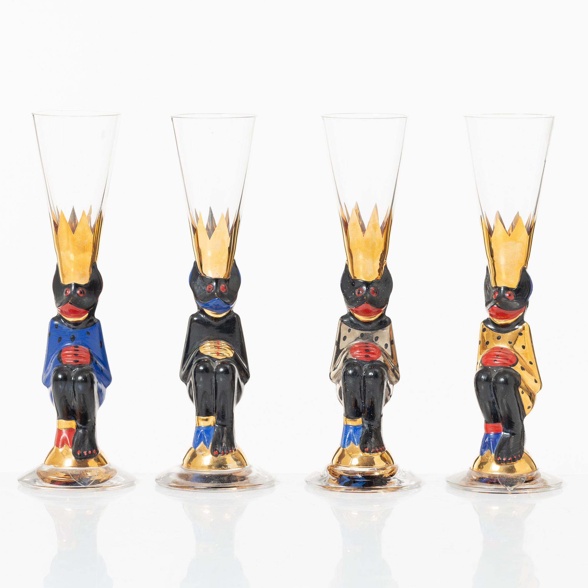 Gunnar Cyrén, schnaps glasses, 6 pcs, so called "Devil glasses", from the Nobel service, Orrefors.