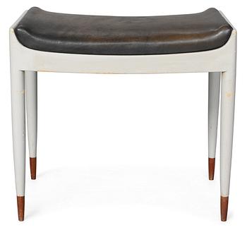 A Carl-Axel Acking grey lacquered stool with black leather, probably by Svenska Möbelfabrikerna Bodafors, 1950-60's.