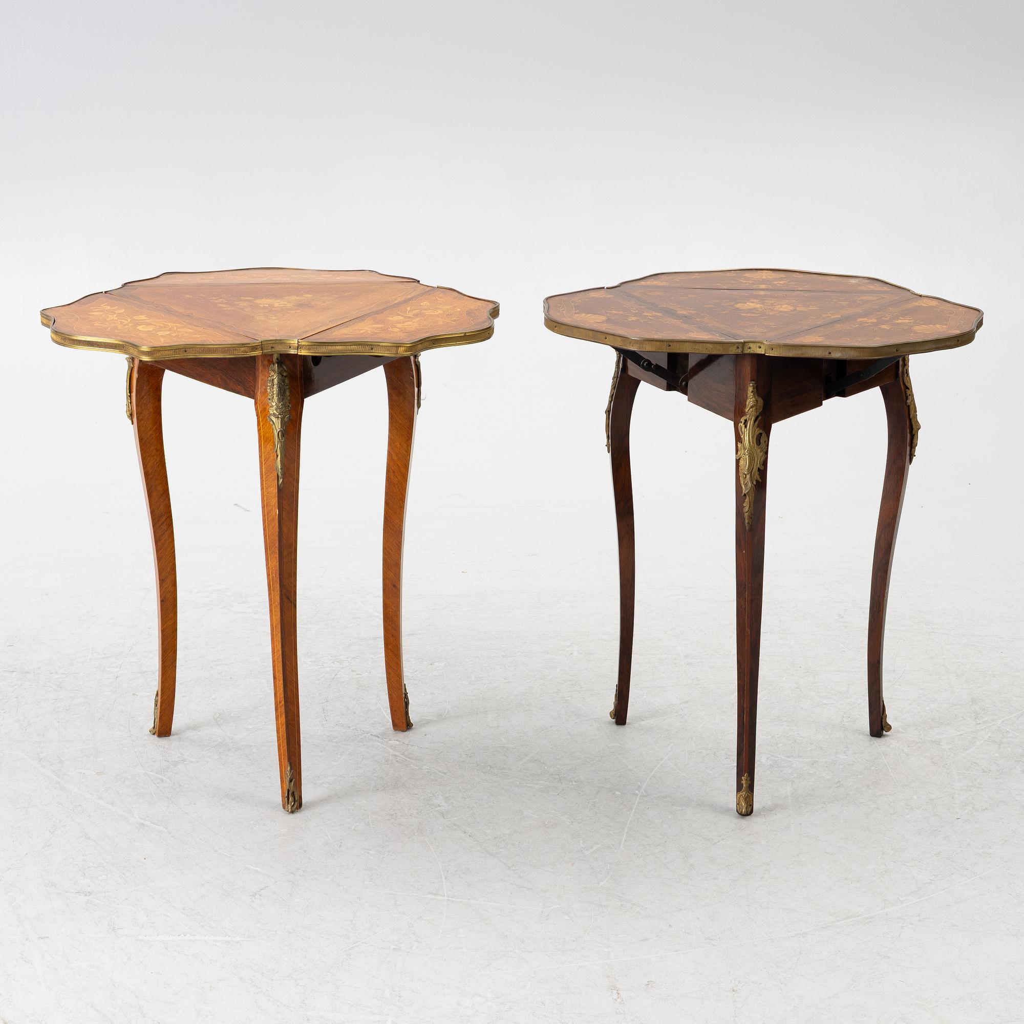 Two matched dropleaf tables, Louis XV style from around the year 1900.