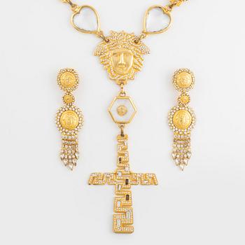 A Versace demi-parure comprising a necklace and a pair of earrings.