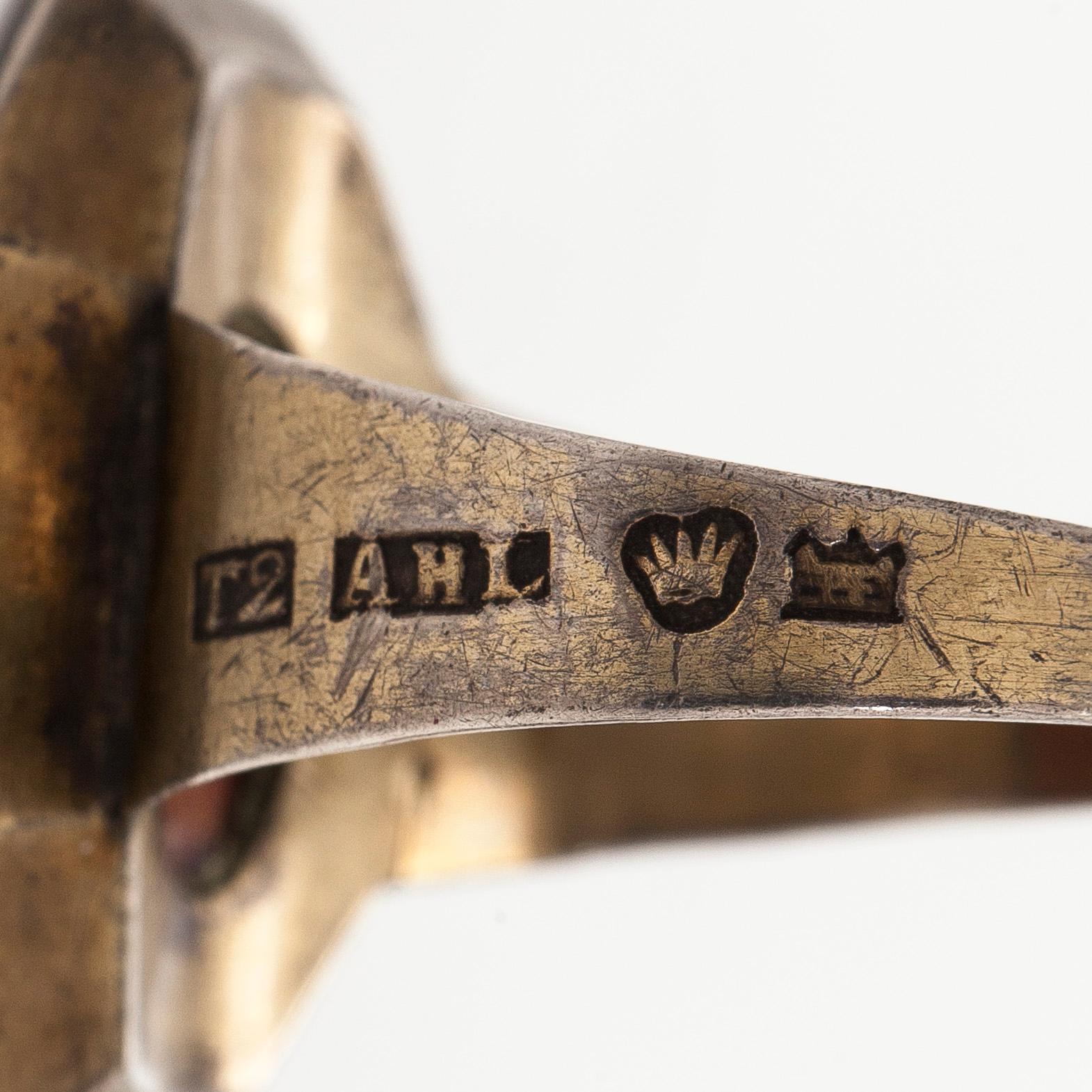 Rings, 3 pcs, silver, glass, Finland 19th century.