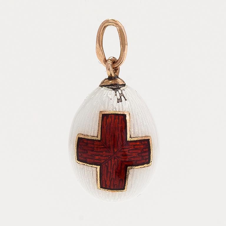 Hänge, ägg, 14K guld och emalj, Ryssland. Oidentifierad mästarstämpel.