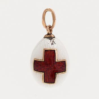 Hänge, ägg, 14K guld och emalj, Ryssland. Oidentifierad mästarstämpel.