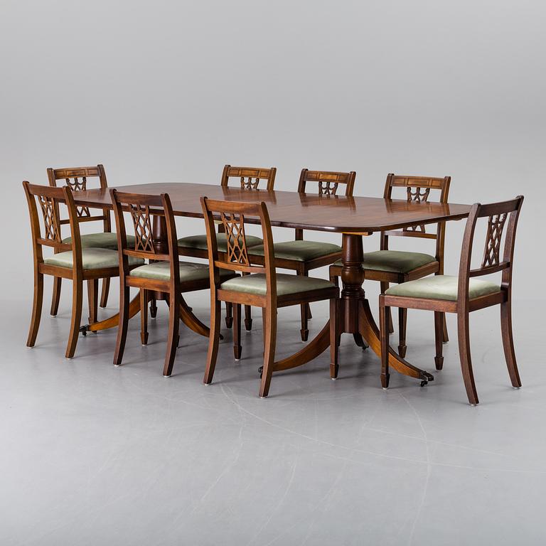 A set of eight chairs and a dining table, second half of the 20th century.