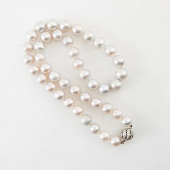 Necklace, 18K white gold and brilliant-cut diamonds and saltwater pearls.