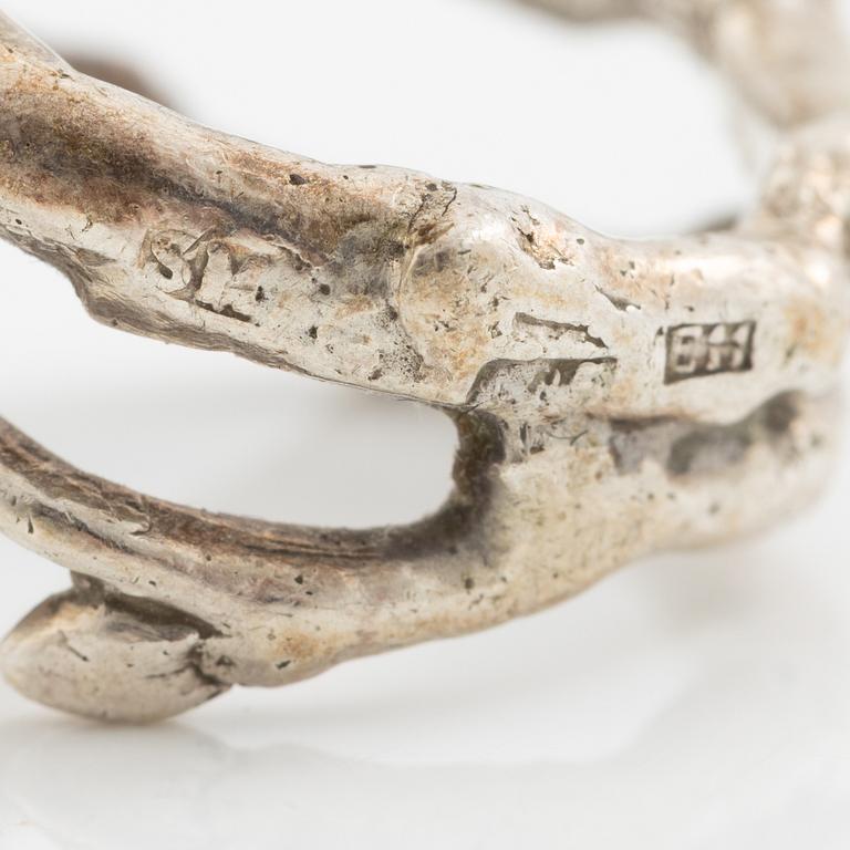 Sofia Björkman, collier, ring och örhängen i form av björkgrenar, silver. Ring med tanzaniter.