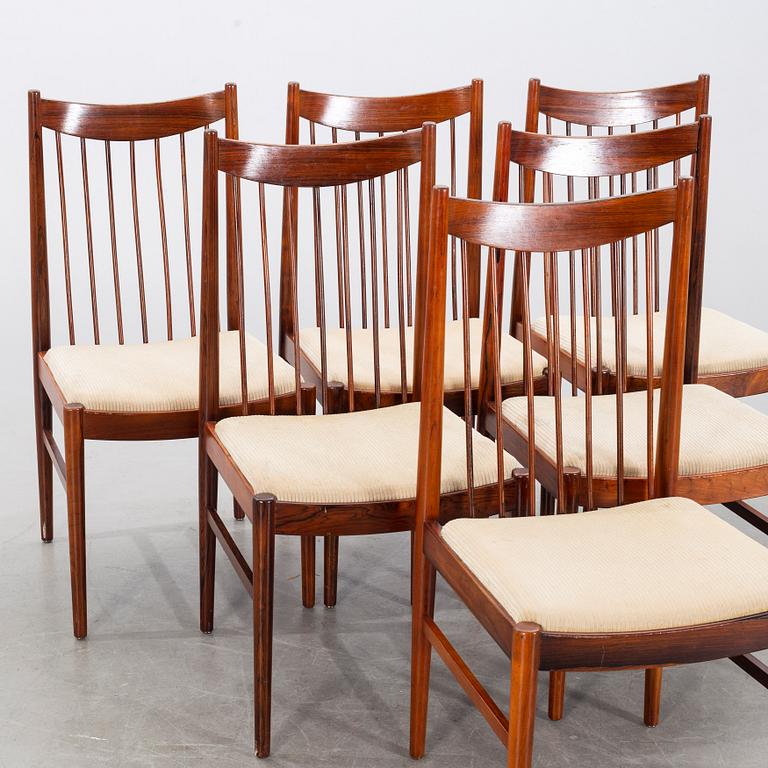 ARNE VODDER, stolar, 6 st, palisander, 1960-tal, Cites-intyg medföljer.