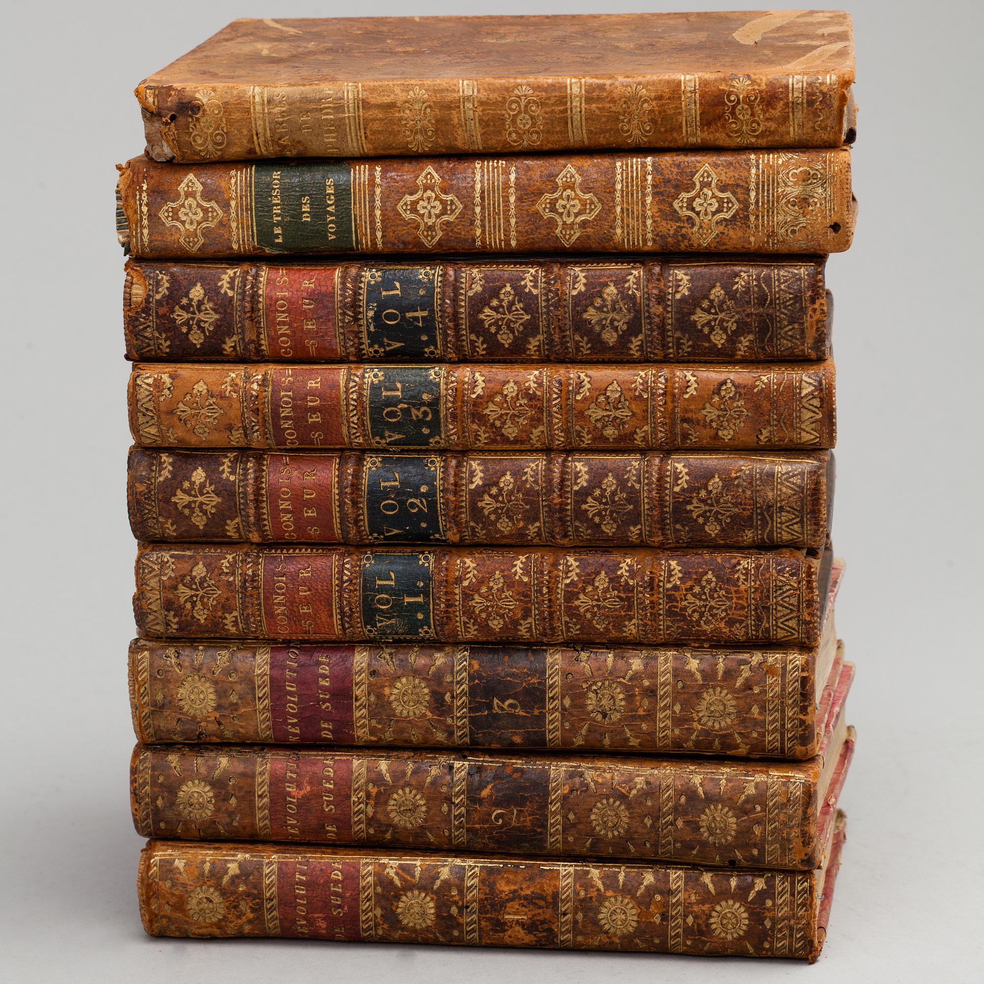 BOKBAND, 6 helskinn samt 3 halvfranska, 17-1800-tal.