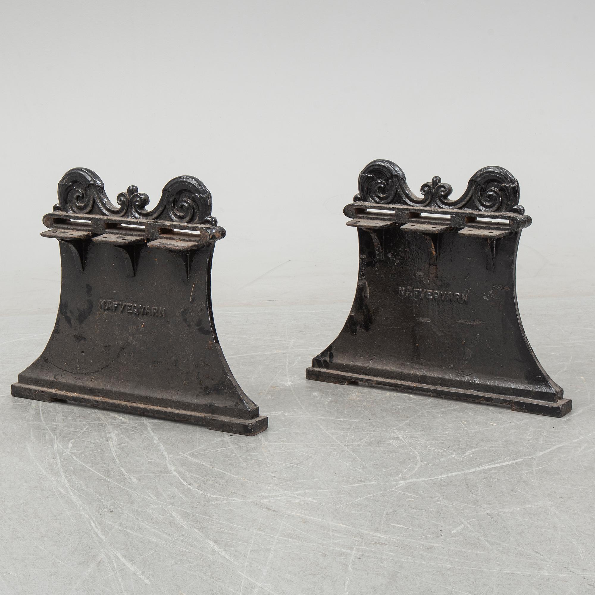 Folke Bensow, a set of 'Parkbänk No 1' cast iron gables, Näfveqvarns Bruk.