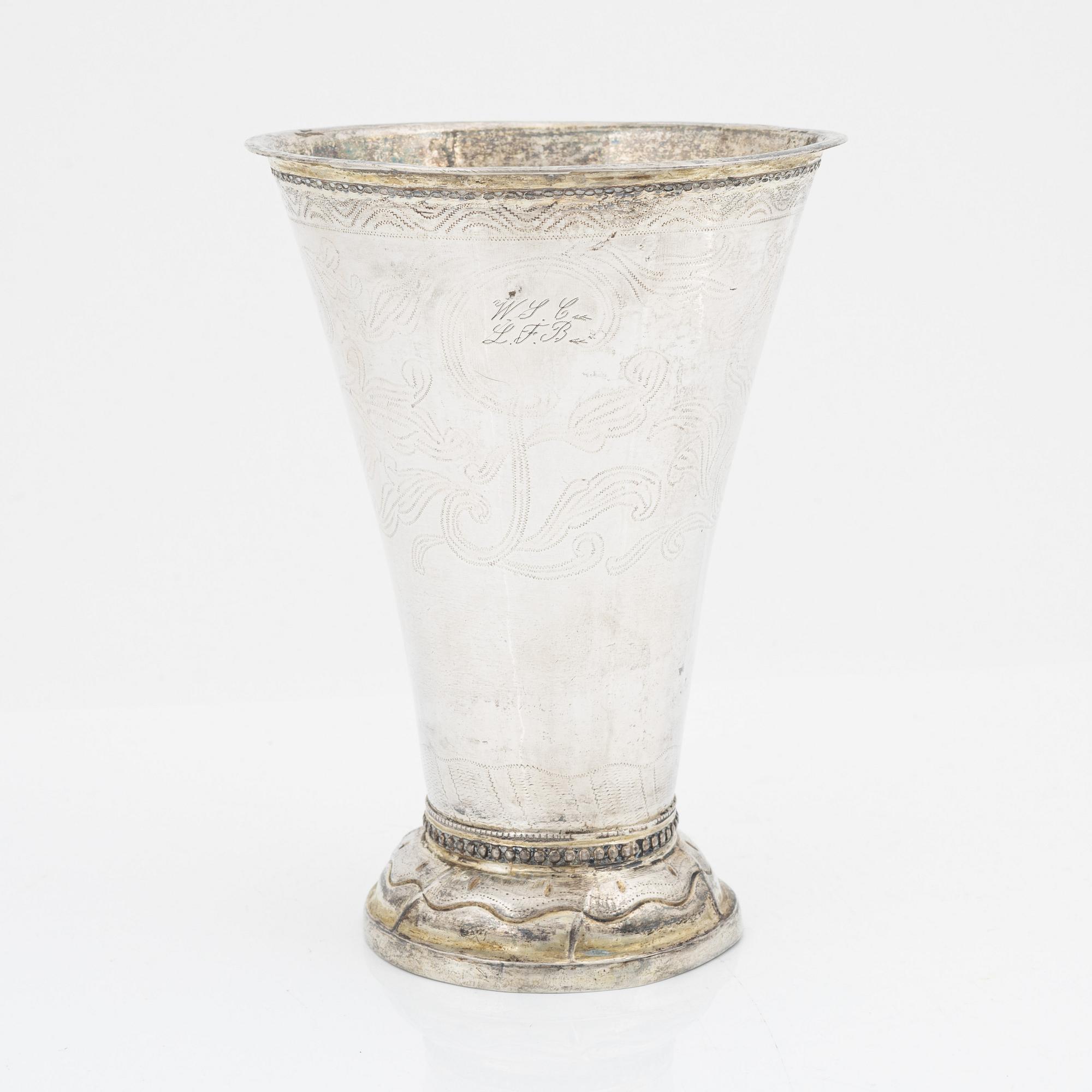 A Swedish 18th century parcel-gilt beaker, mark of Erik Lemon, Uppsala, 1790.