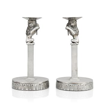 385. Anna Petrus, a pair of pewter candlesticks, Herman Bergmans Konstgjuteri, Stockholm  probably early 1920s.