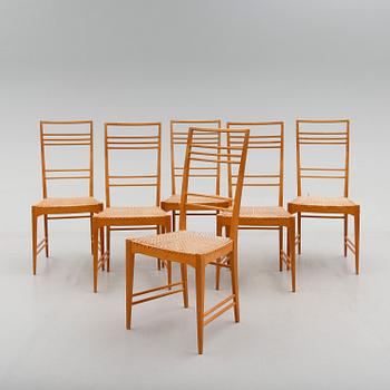 522. A set of six Erik Chambert 'Poem' birch and rattan dining chairs, Chambert's, Norrköping, Sweden, probably 1950's.