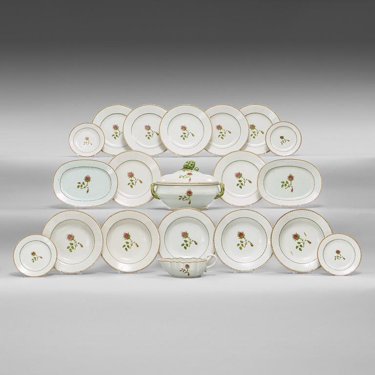 An export porcelain famille rose part dinner service, Qing dynasty, Jiaqing (1796-1820).