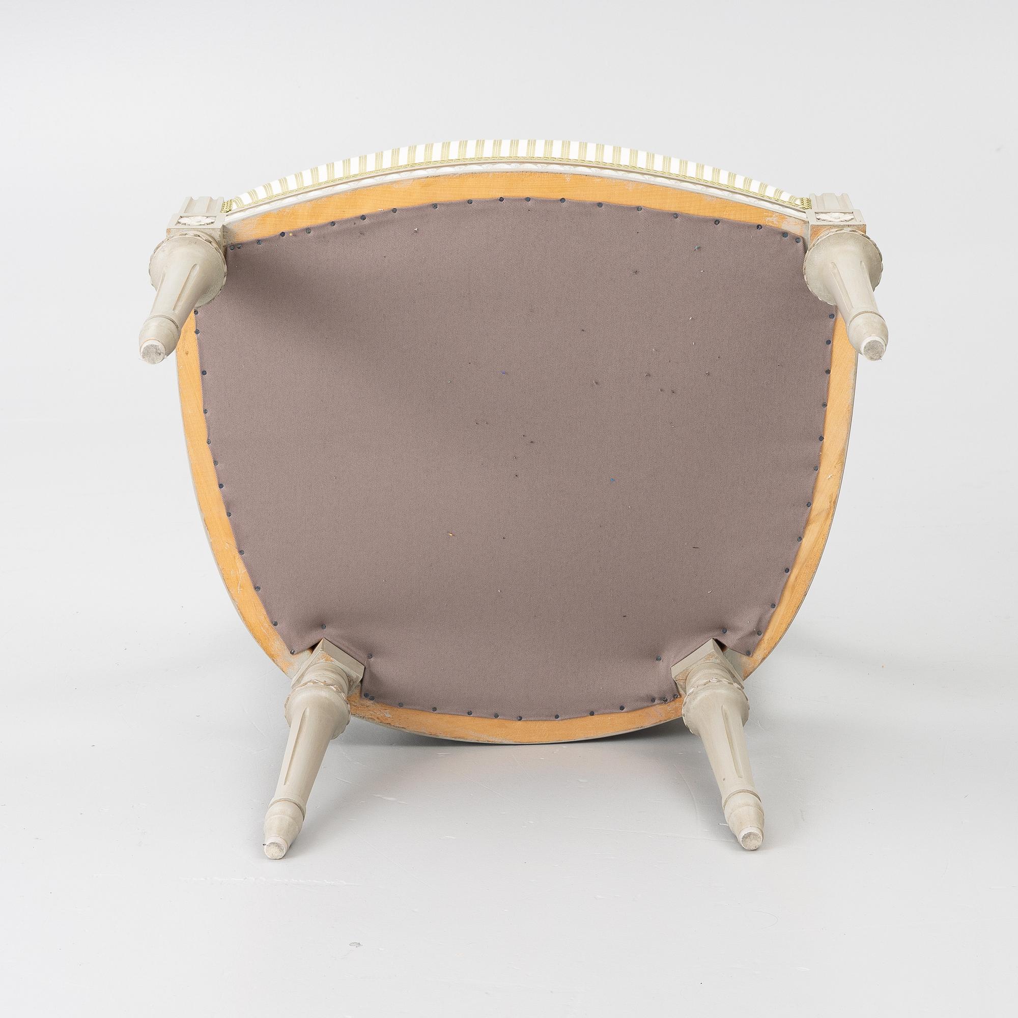 Armchairs, 5 in the Gustavian style, 20th century.