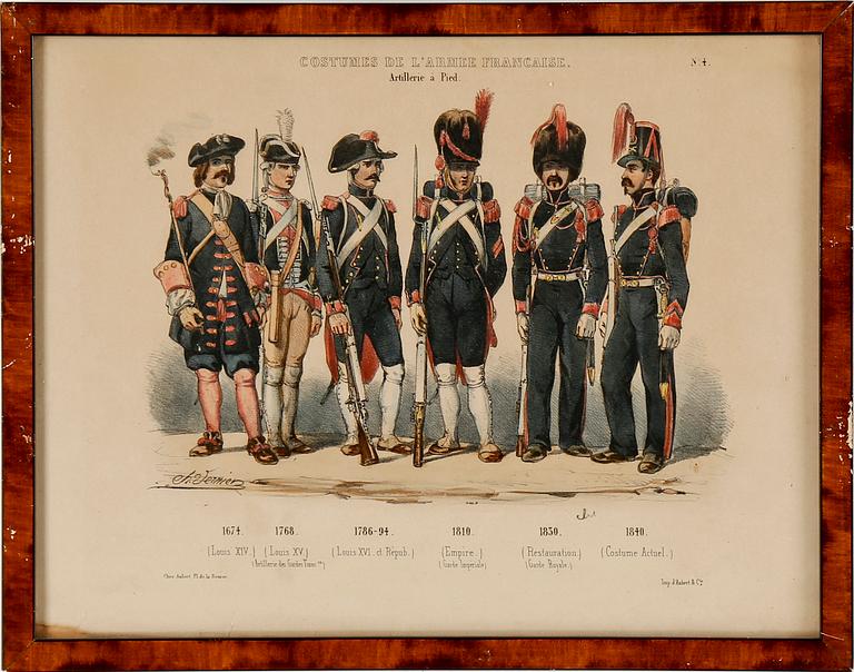 LITOGRAFISKA UNIFORMPLANSCHER, 8 st, Costumes de l'armée Française, 1800-talets slut.