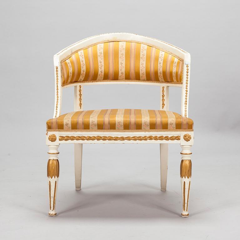 A late Gustavian style armchair, circa 1830.