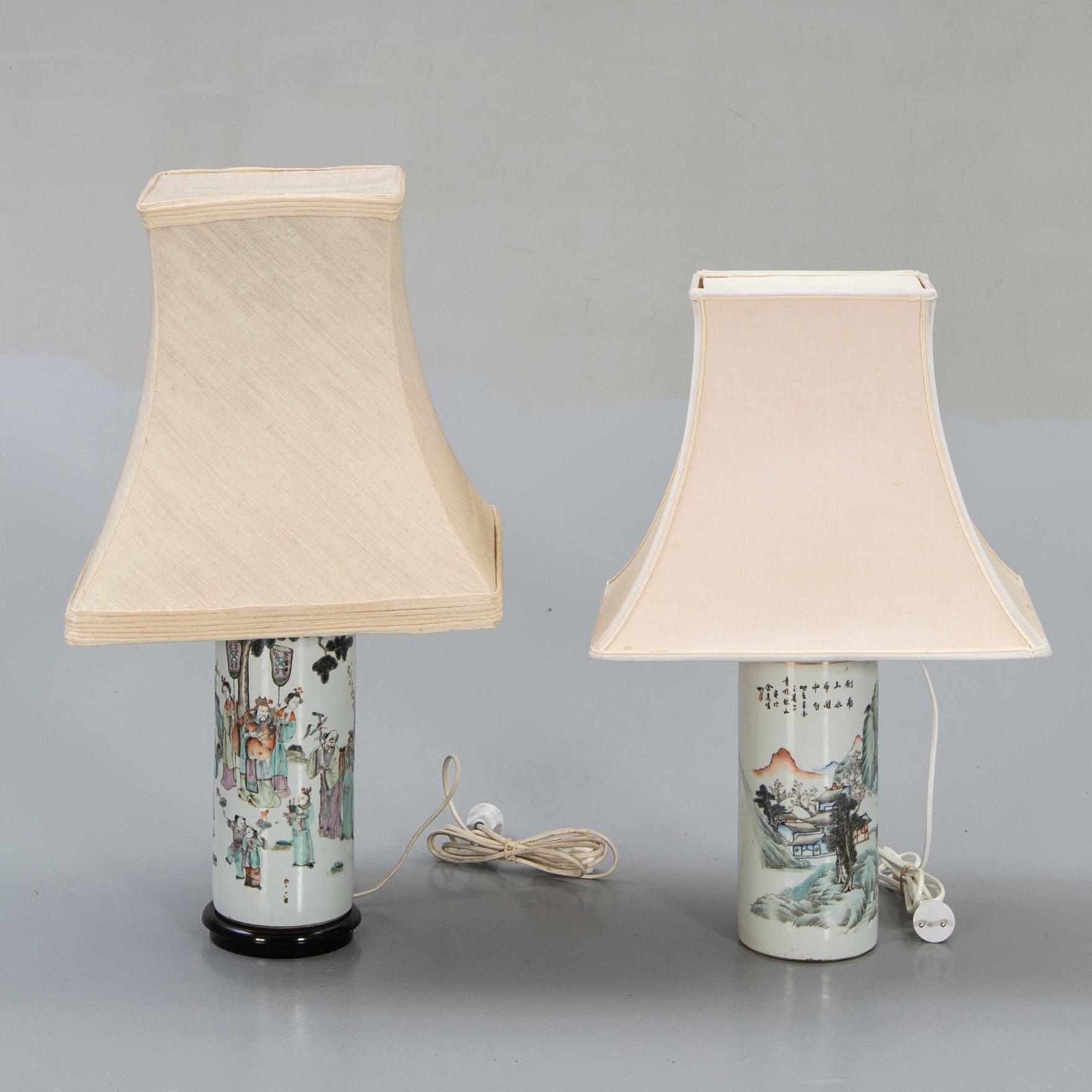 A set of two Chinese porcelain table lamps.