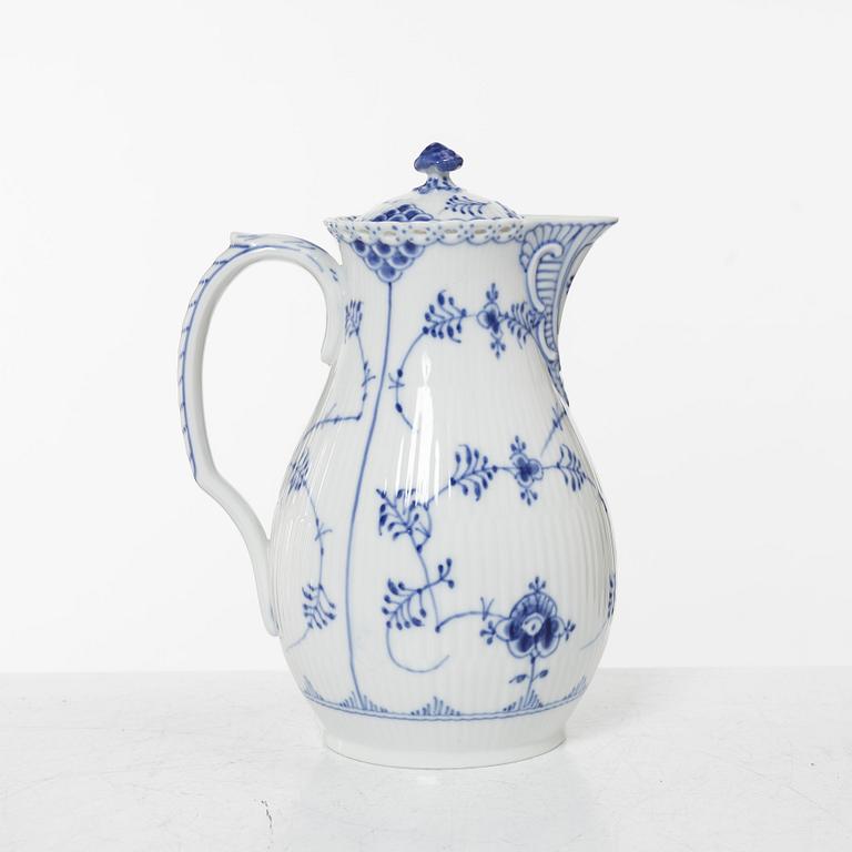 Royal Copenhagen, chocolate pot, porcelain, Blue Fluted, full lace, model 1025.