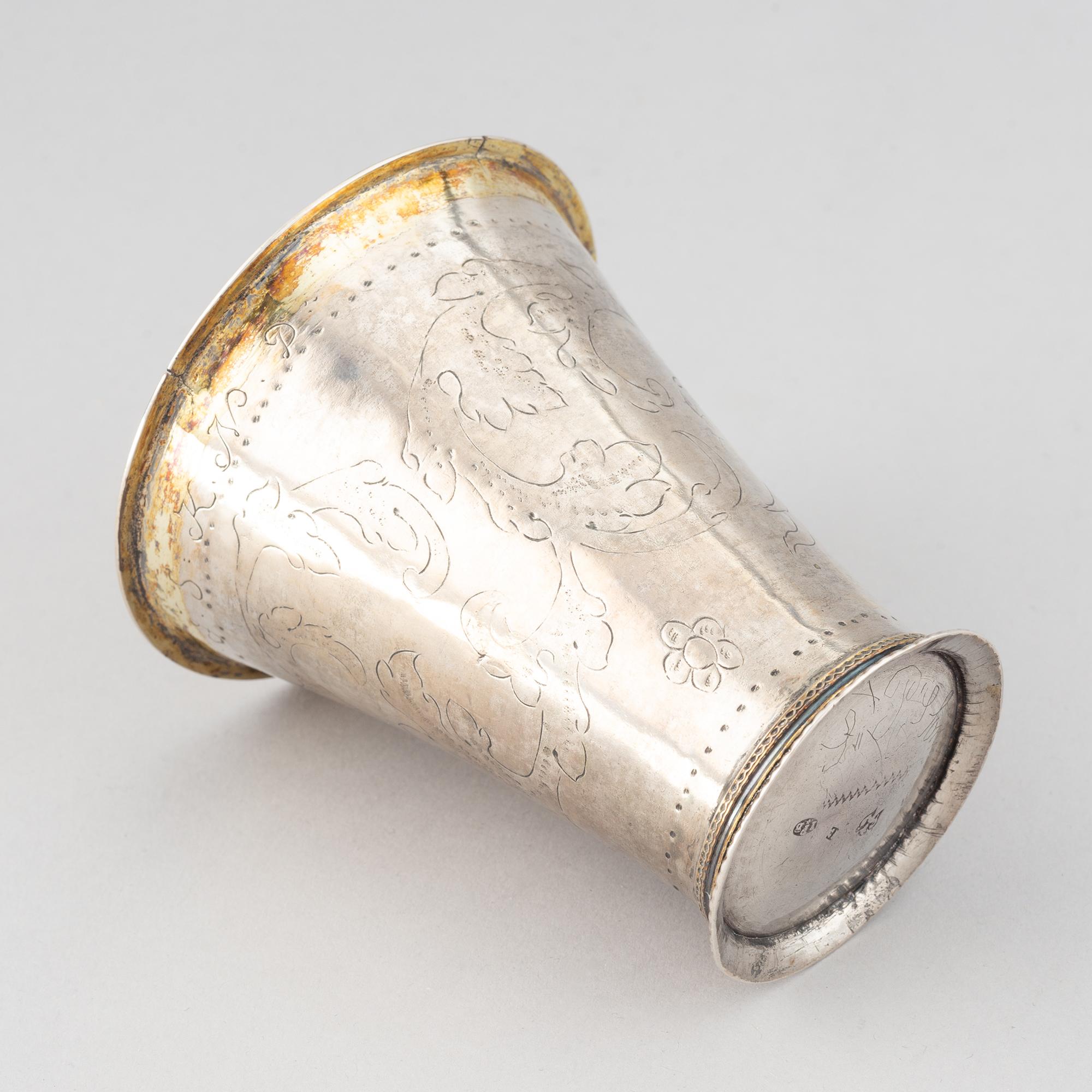 A Swedish 18th century parcel-gilt silver beaker, maker's mark Johan Pettersson Berg, LNorrköping, 1763.