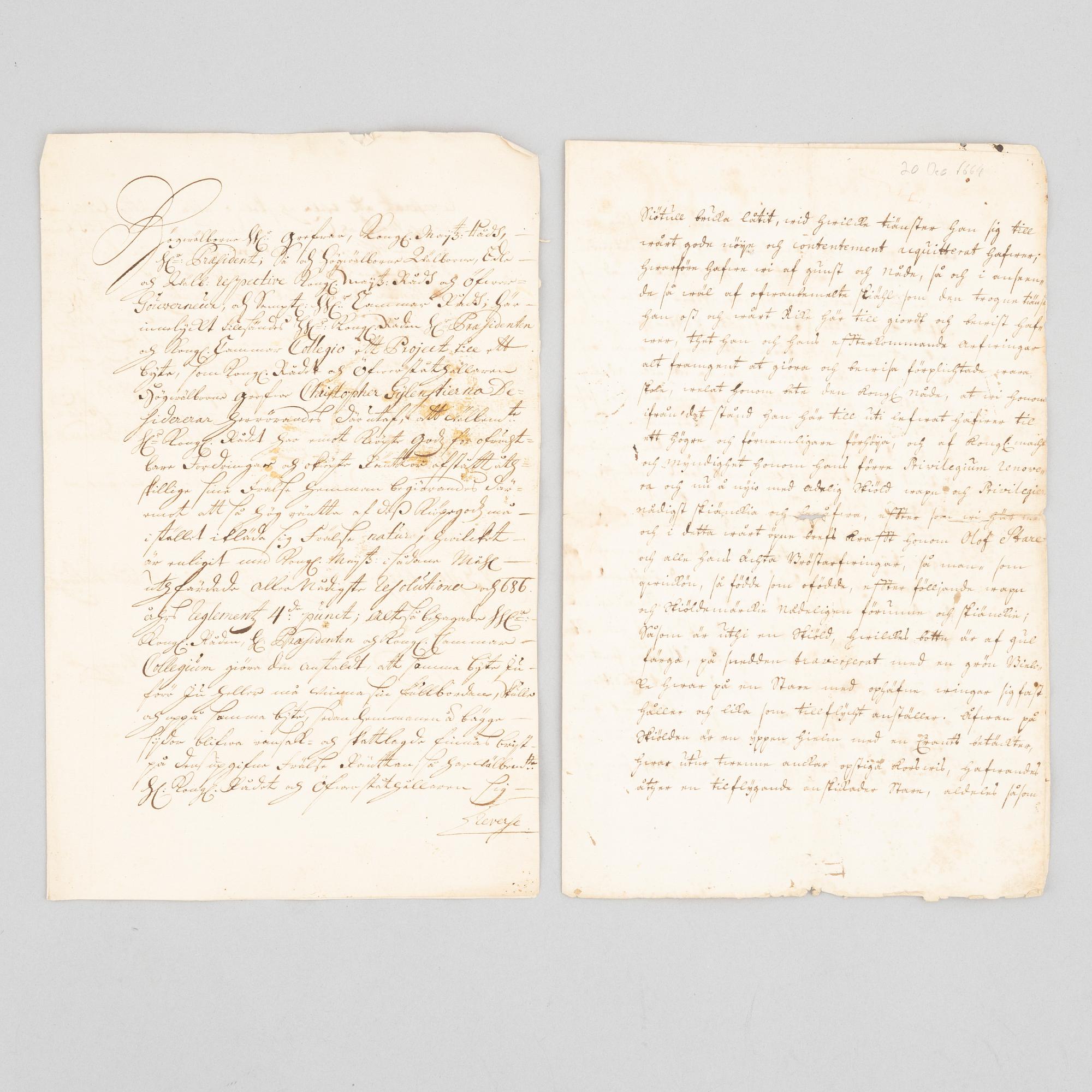 Handskrift (1748) med två fina vaxsigill.
