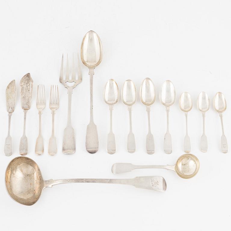 Cutlery service parts, 50 pcs, silver, London, England, 19th century.
