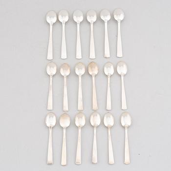 Jacob Ängman, 18 silver spoons, 'Rosenholm', GAB, Stockholm and Eskilstuna, 1943-91.