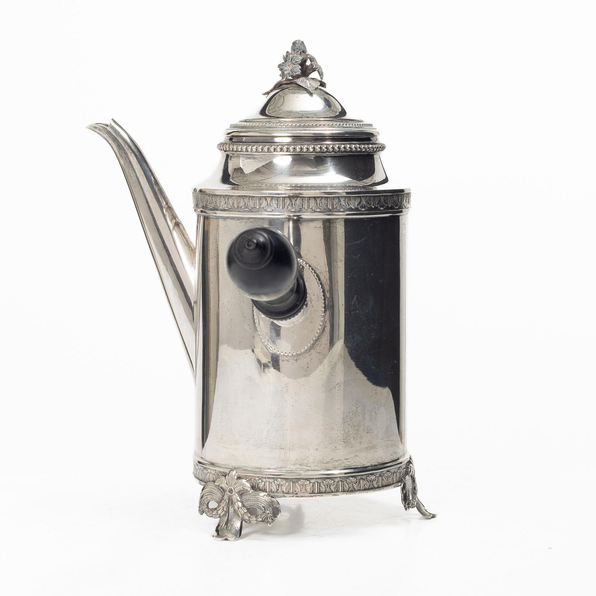 C.G. Hallberg, Coffee pot, silver, Gustavian style, Stockholm 1930.