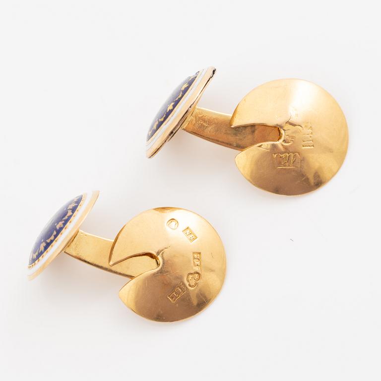 Manschettknappar, ett par, 18K guld med emalj, 1800-tal.
