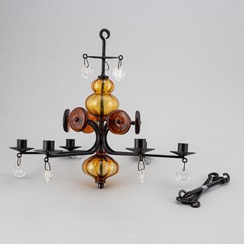 ERIK HÖGLUND, a cast iron and glass chandelier, Boda Smide.