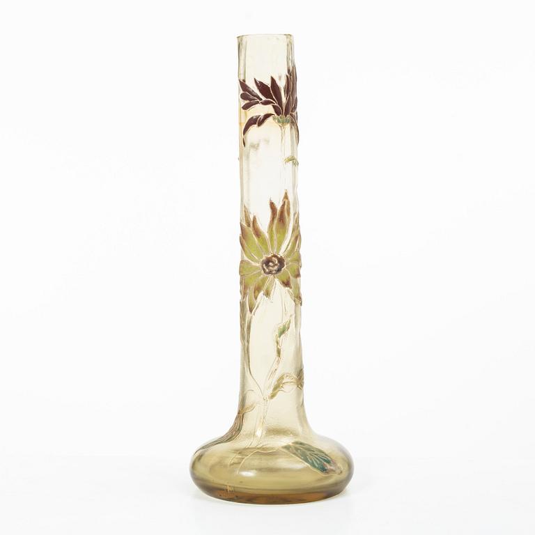 Emile Gallé, an etched and enamelled Art Nouveau glass vase, Nancy, France.