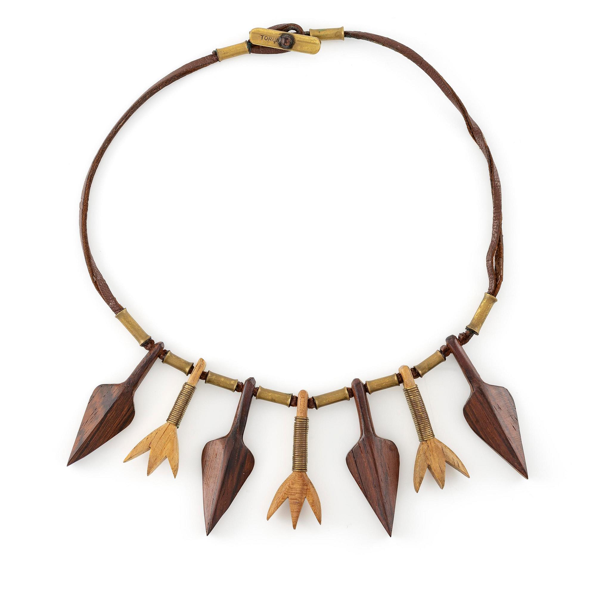 Vivianna Torun Bülow-Hübe, a leather, wood and copper necklace, executed in her workshop ca 1948.