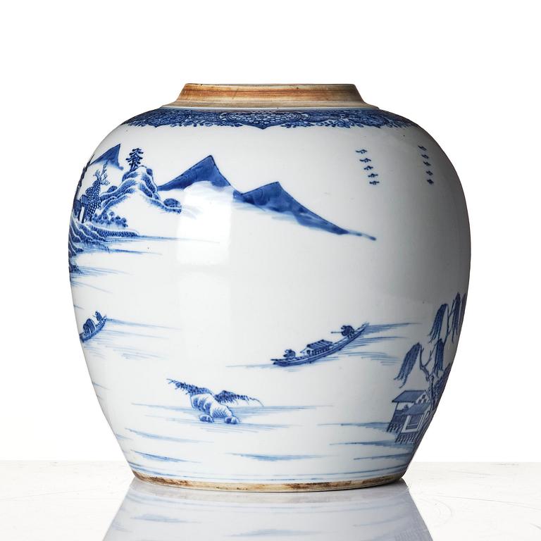 A blue and white jar, Qing dynasty, 18th century.