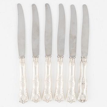 Matknivar, 6 st, silver, modell Engelsk snäck, CG Hallberg, Stockholm 1946.