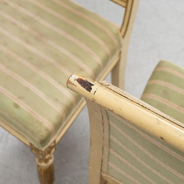 A late Gustaivan style sofa and four matched chairs from around the year 1900.