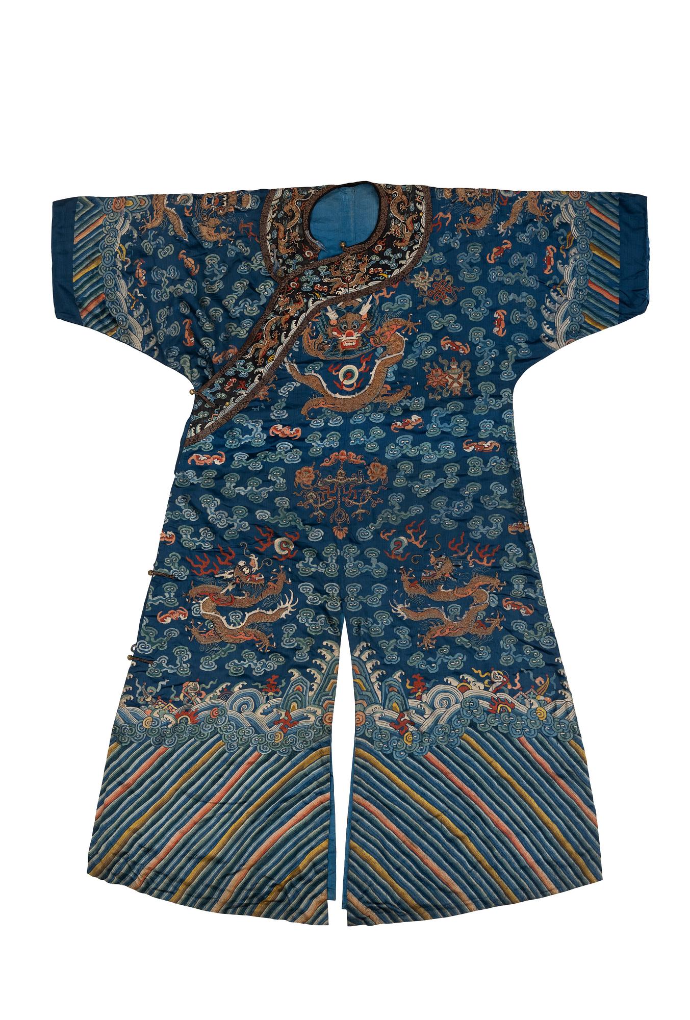 A Chinese embroidered silk robe, Qing dynasty, 19th Century.