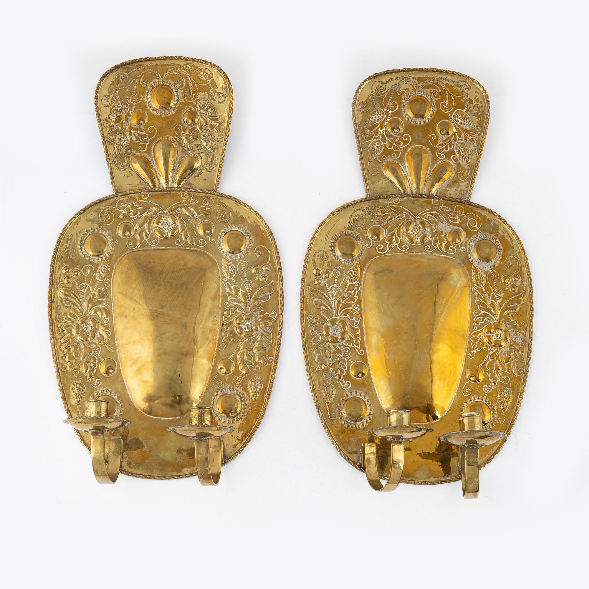 Ljusplåtar, ett par, barockstil, 1900-talets början.