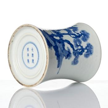 A blue and white brush-pot, bitong, Qing dynasty, 19th century with an apochrypal Kangxi mark.